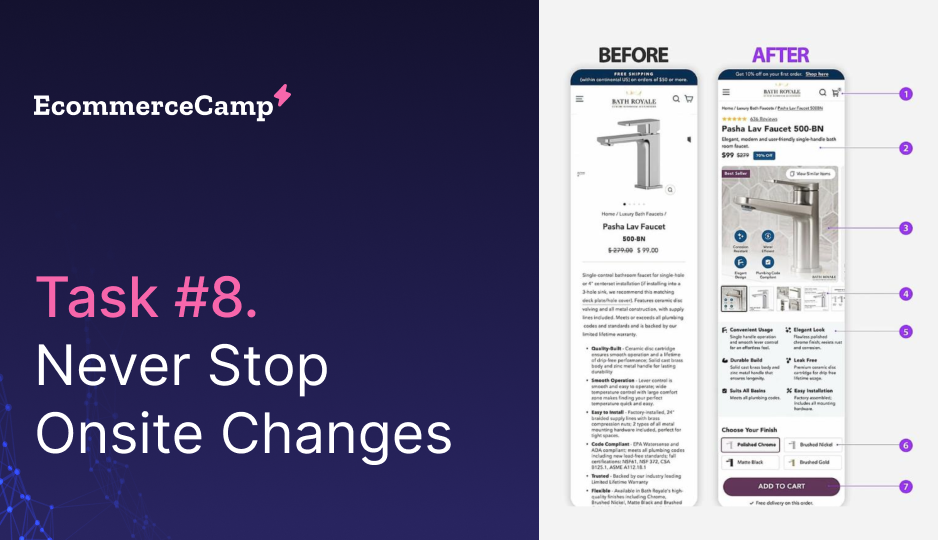 must-do tasks for ecommerce, task 8: Never stop onsite changes